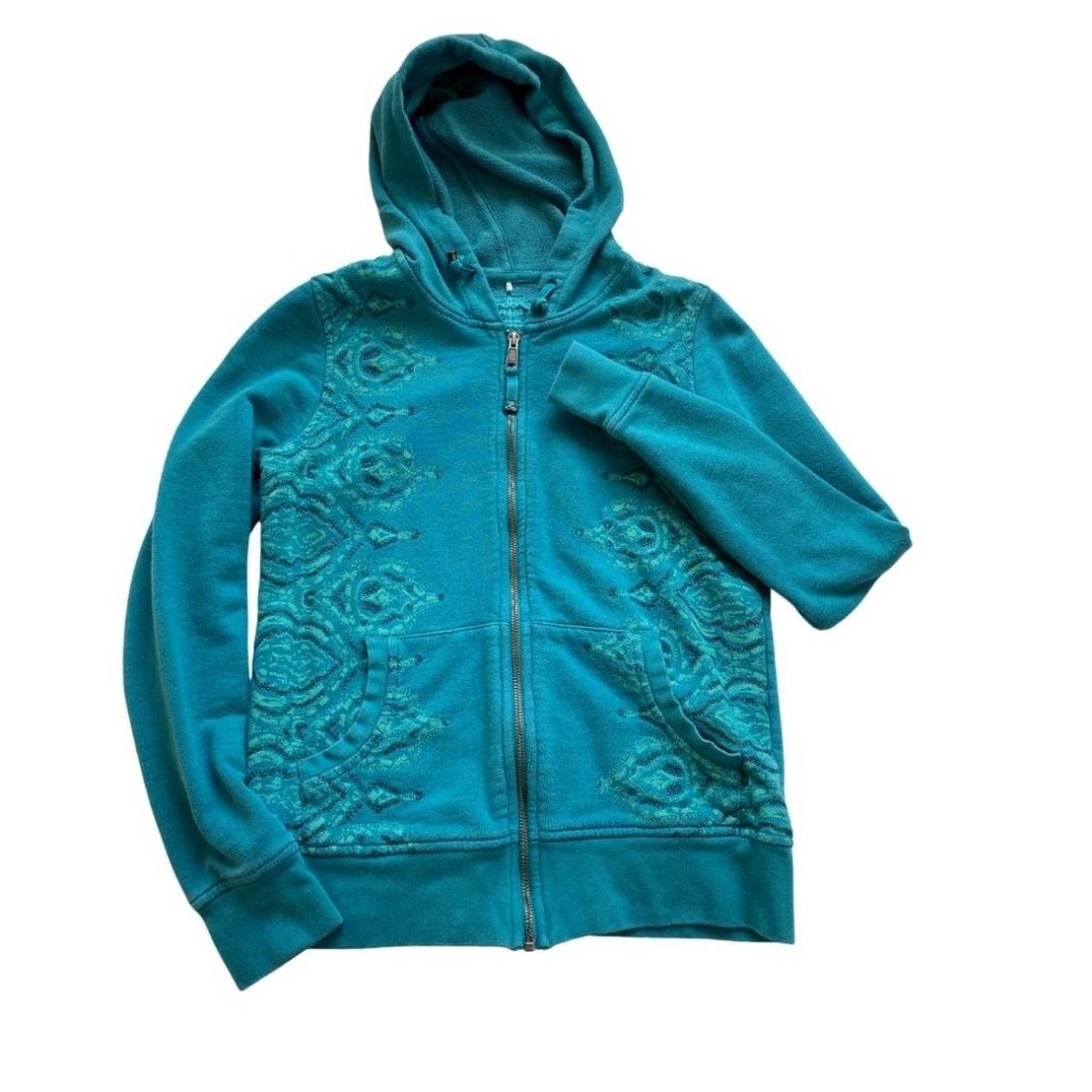 PrAna Full-Zip Turquoise Embroidered Hooded Jacket Size Small